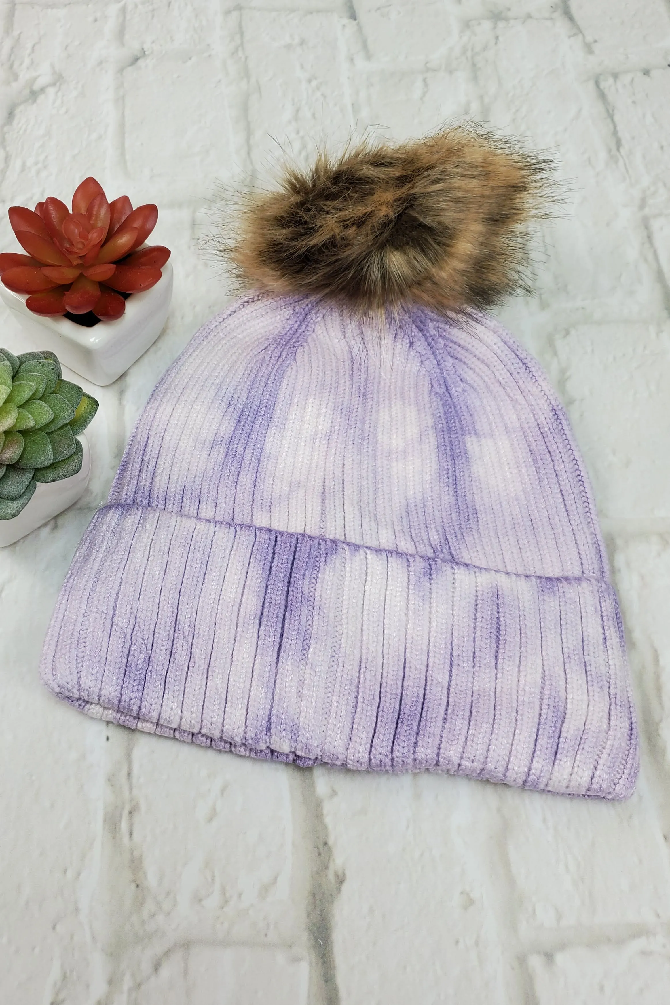 #18 Purple Tie-Dye Pom-Pom Beanie