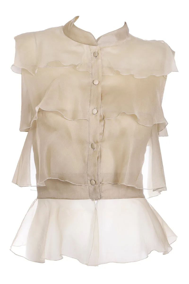 2005 Valentino Garavani Soft Gold Silk Chiffon Tiered Sleeveless Top