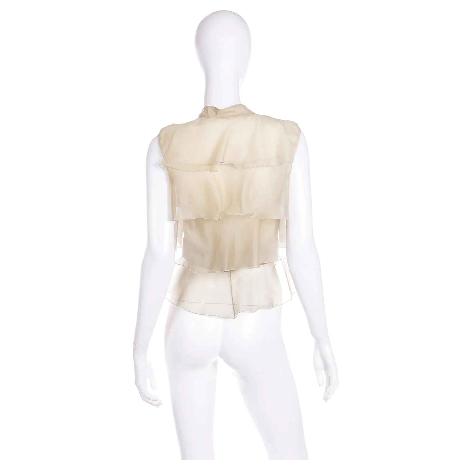 2005 Valentino Garavani Soft Gold Silk Chiffon Tiered Sleeveless Top