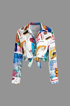 Artistic Print Collar Long-Sleeve Shirt