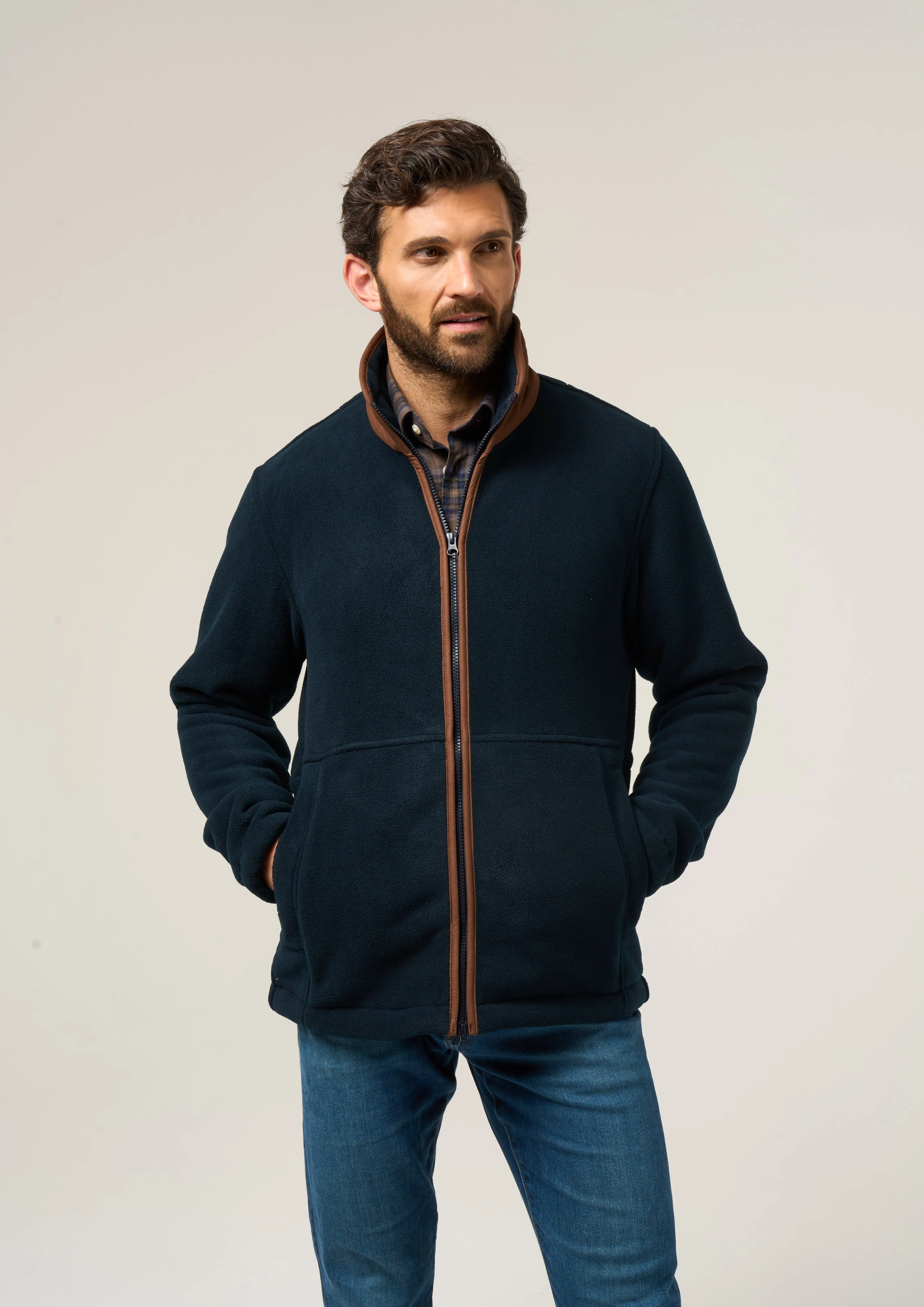 Aylsham Men's Fleece Jacket In Dark Navy - Regular Fit