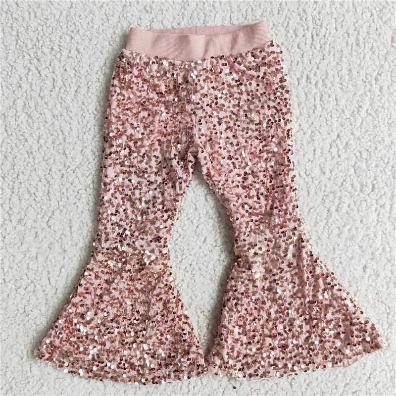 B4-11 girl fashion red sequins flare pants with elastic waist