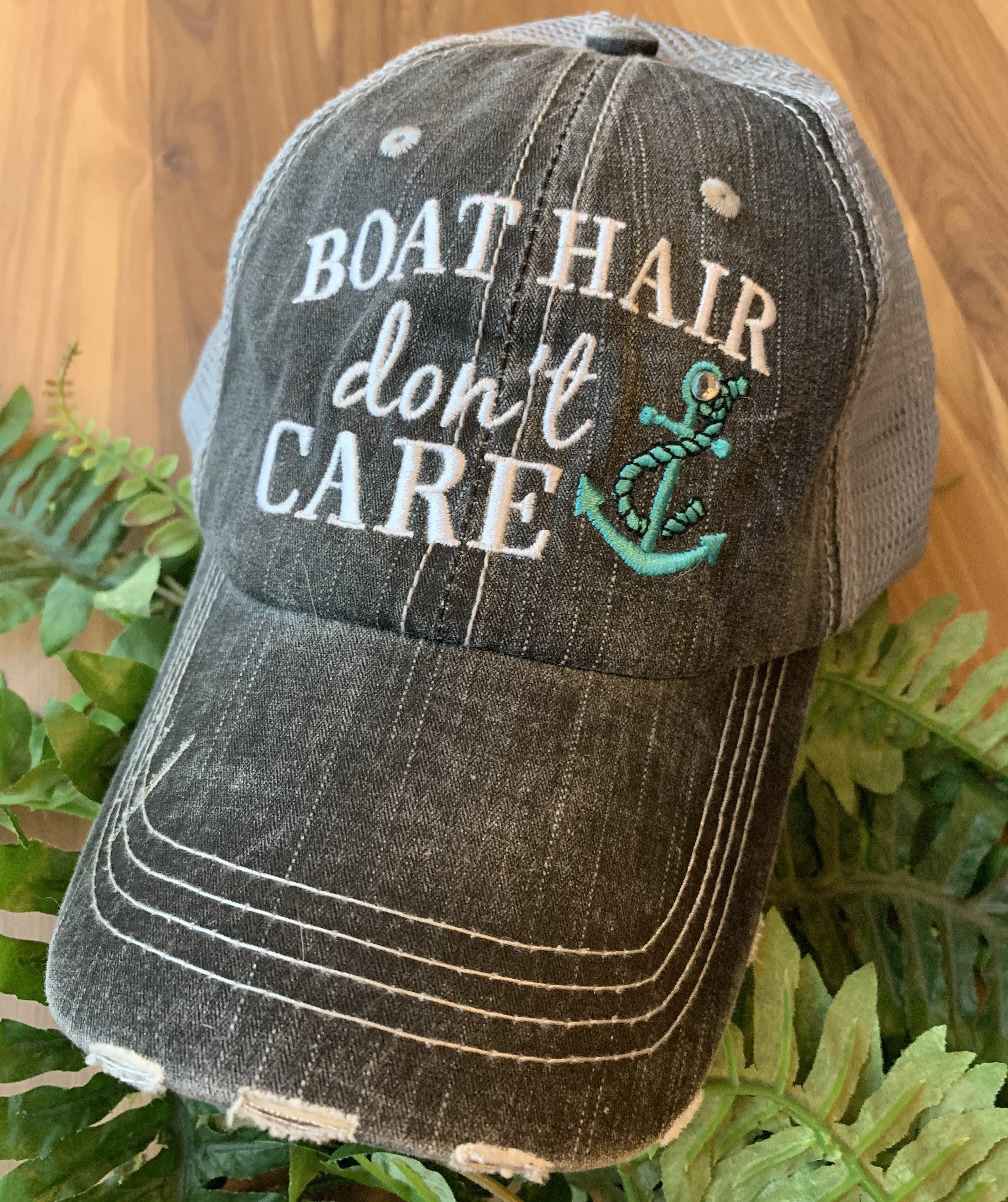 Boating Hats Boat hair dont care Teal or pink anchor Personalized e mbroidered gray distressed trucker caps mesh back adjustable velkro