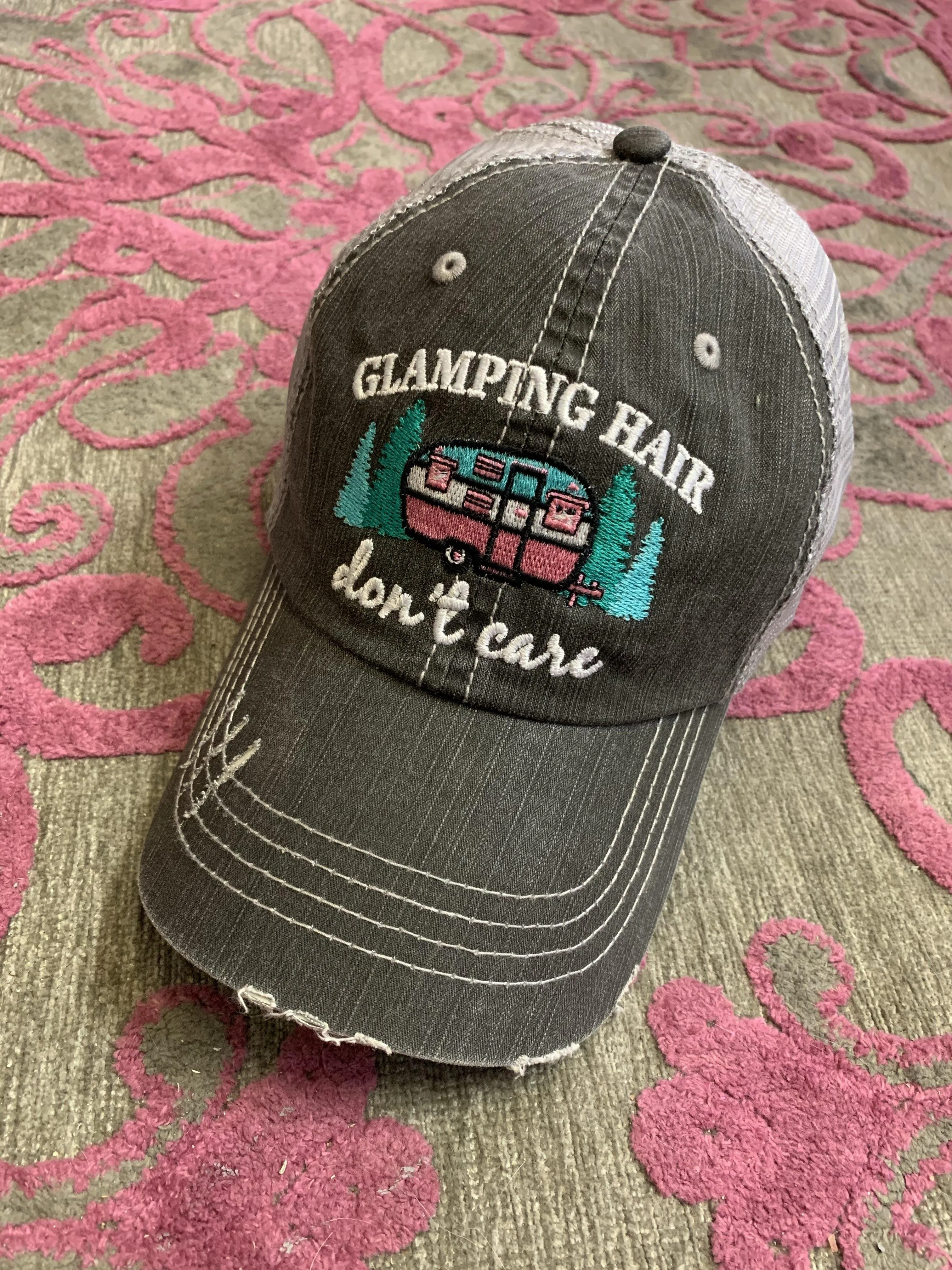 Boating Hats Boat hair dont care Teal or pink anchor Personalized e mbroidered gray distressed trucker caps mesh back adjustable velkro