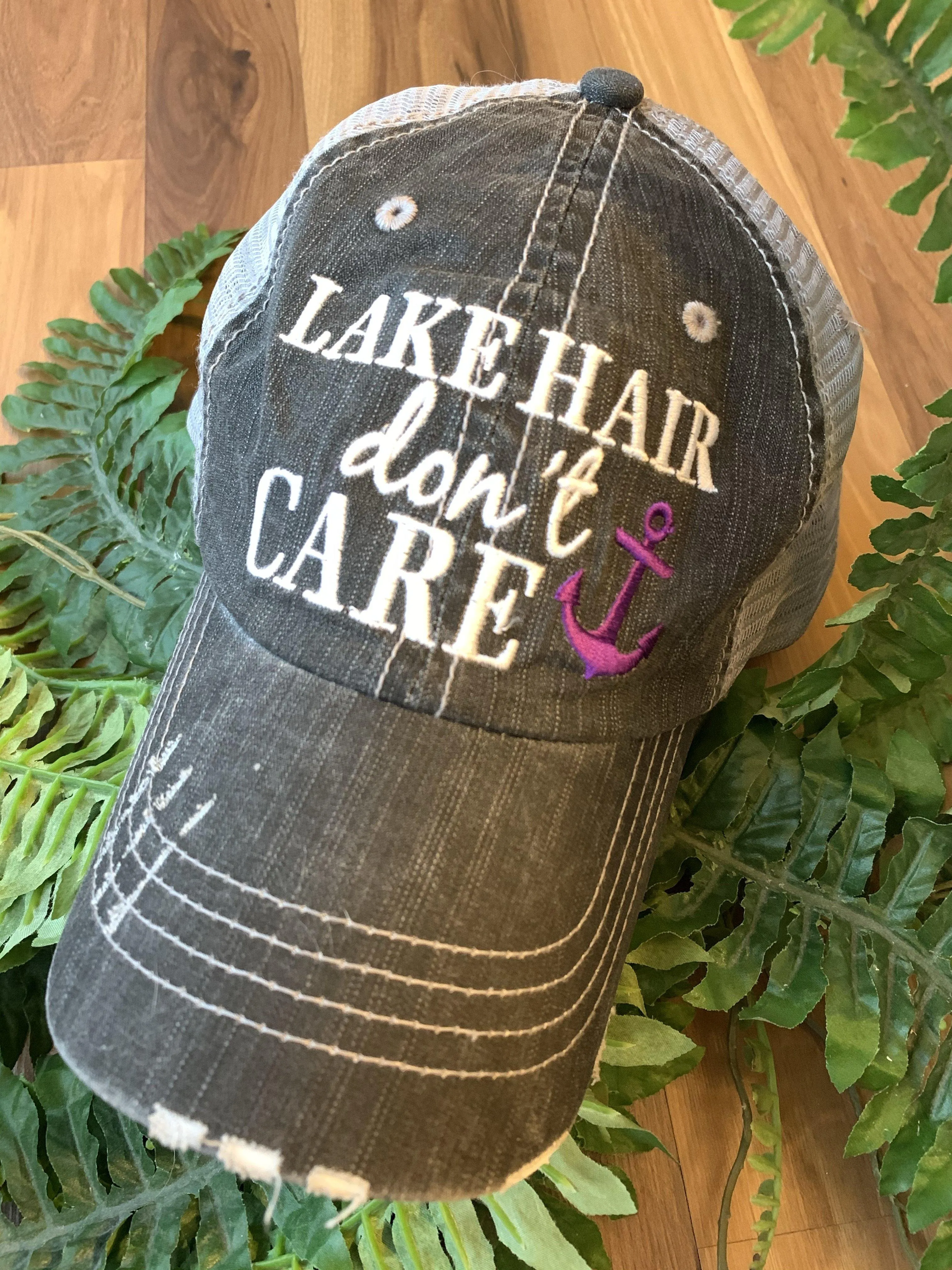 Boating Hats Boat hair dont care Teal or pink anchor Personalized e mbroidered gray distressed trucker caps mesh back adjustable velkro