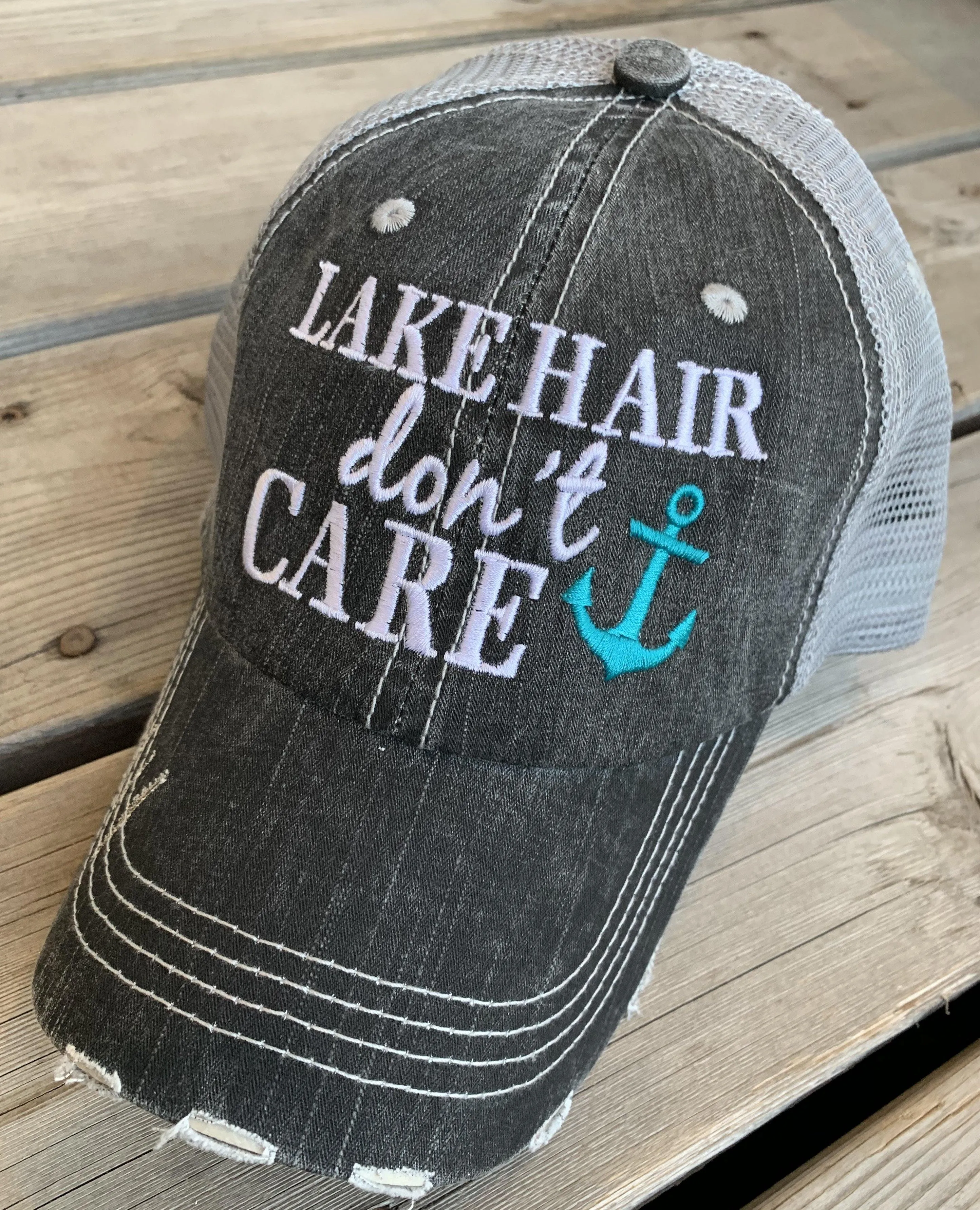 Boating Hats Boat hair dont care Teal or pink anchor Personalized e mbroidered gray distressed trucker caps mesh back adjustable velkro