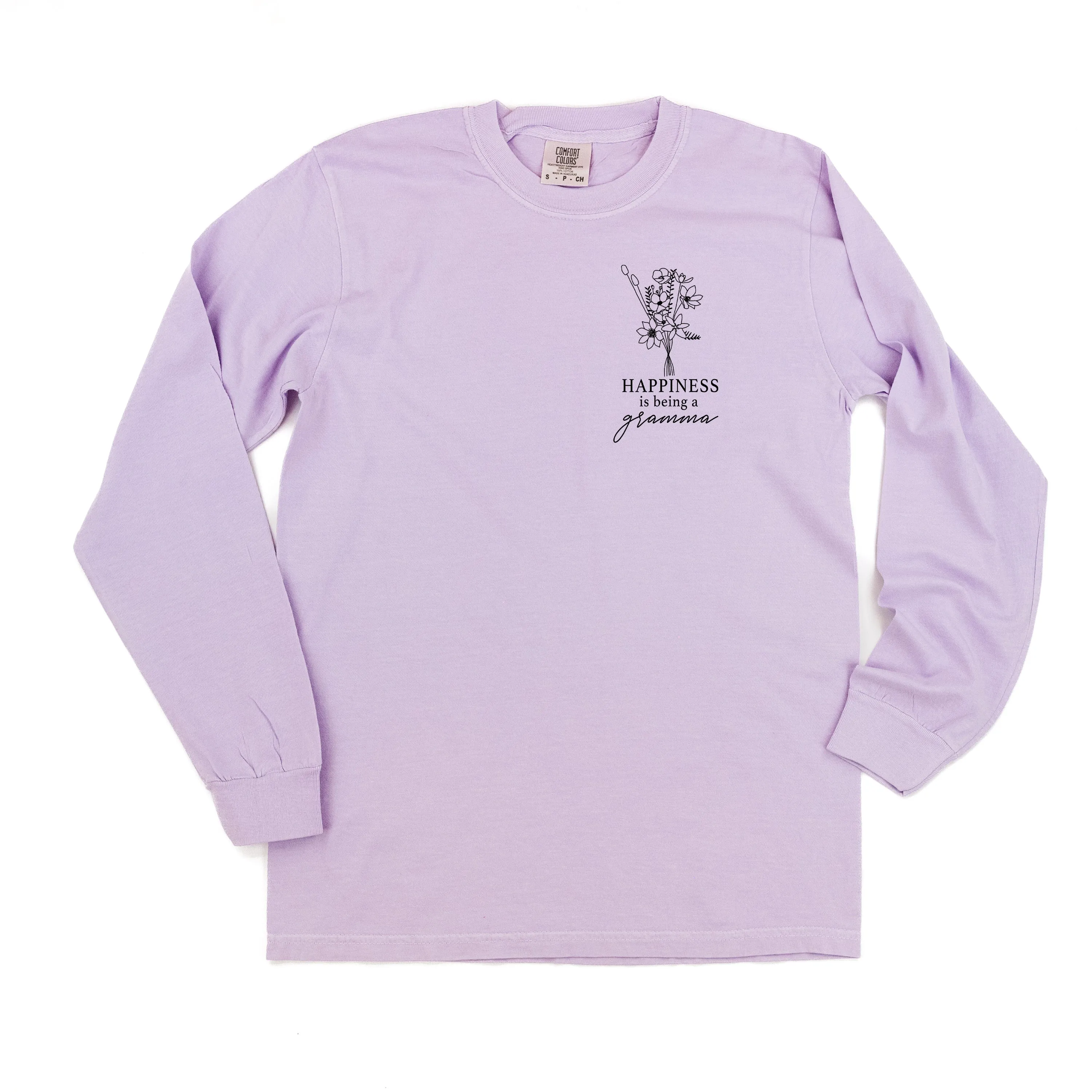 Bouquet Style - Happiness is Being a GRAMMA - LONG SLEEVE COMFORT COLORS TEE