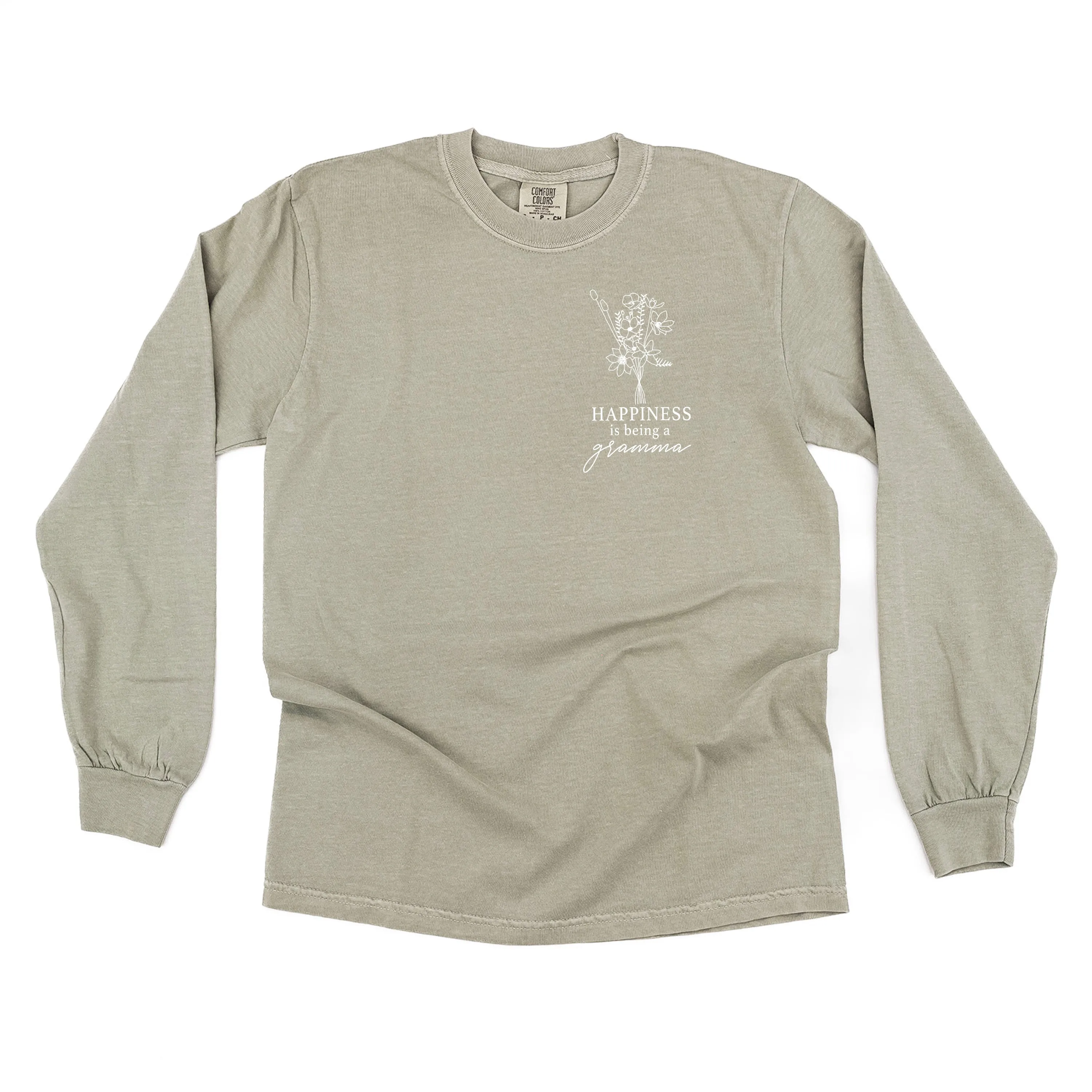 Bouquet Style - Happiness is Being a GRAMMA - LONG SLEEVE COMFORT COLORS TEE