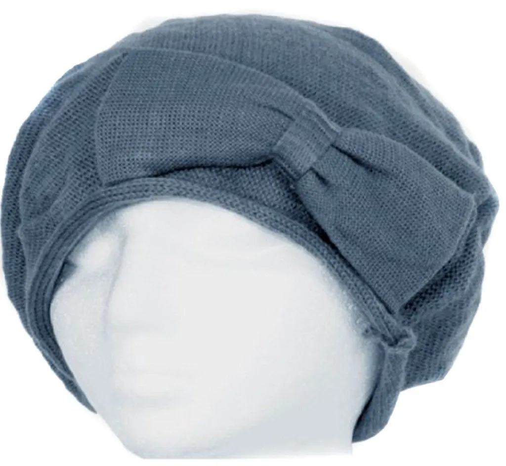 Bow Accented Light Knit Fashion Beret / Slouch Hat (Choose from 4 Colors)