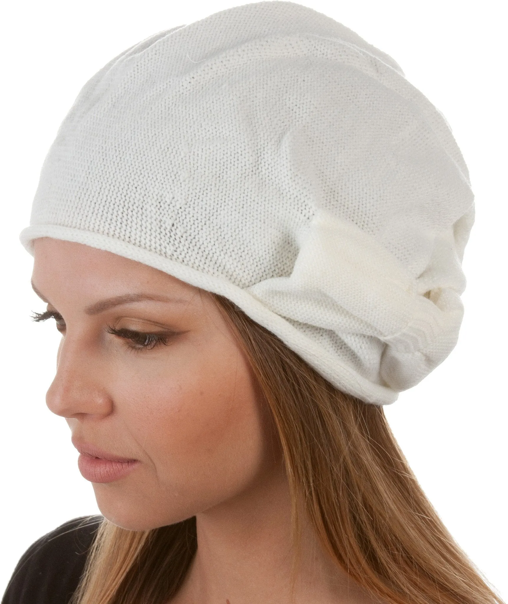 Bow Accented Light Knit Fashion Beret / Slouch Hat (Choose from 4 Colors)