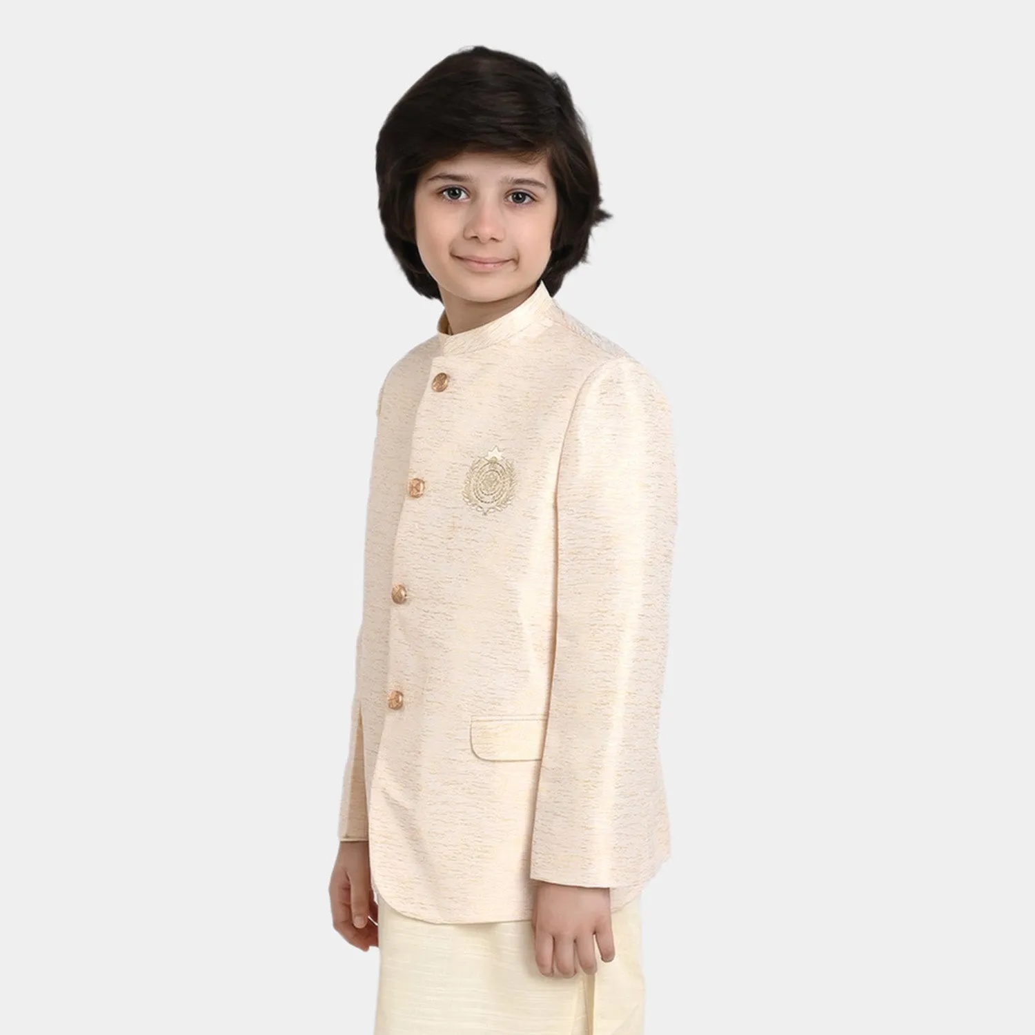 Boys Jamawar Prince Coat Emb-Off White