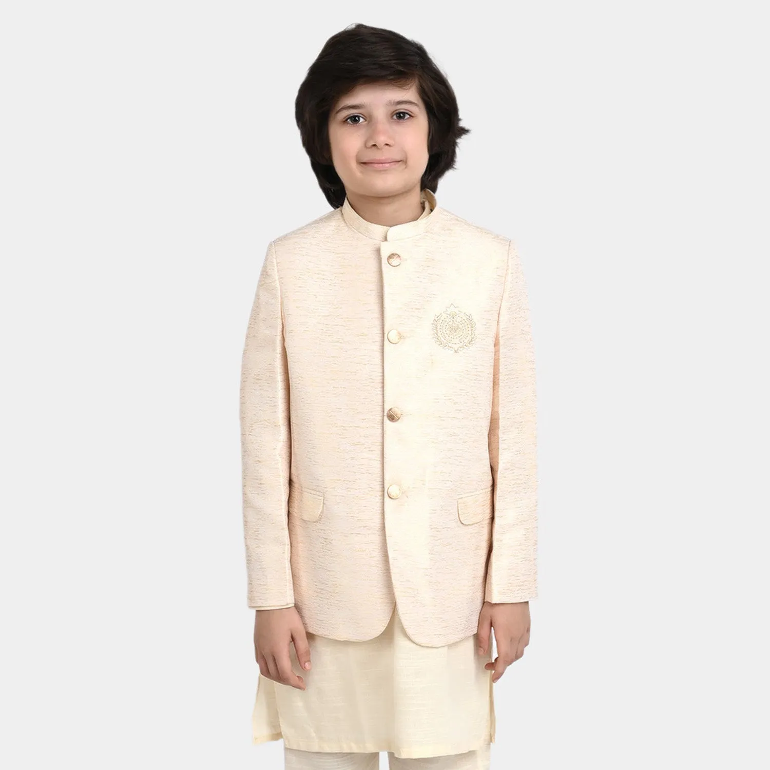 Boys Jamawar Prince Coat Emb-Off White