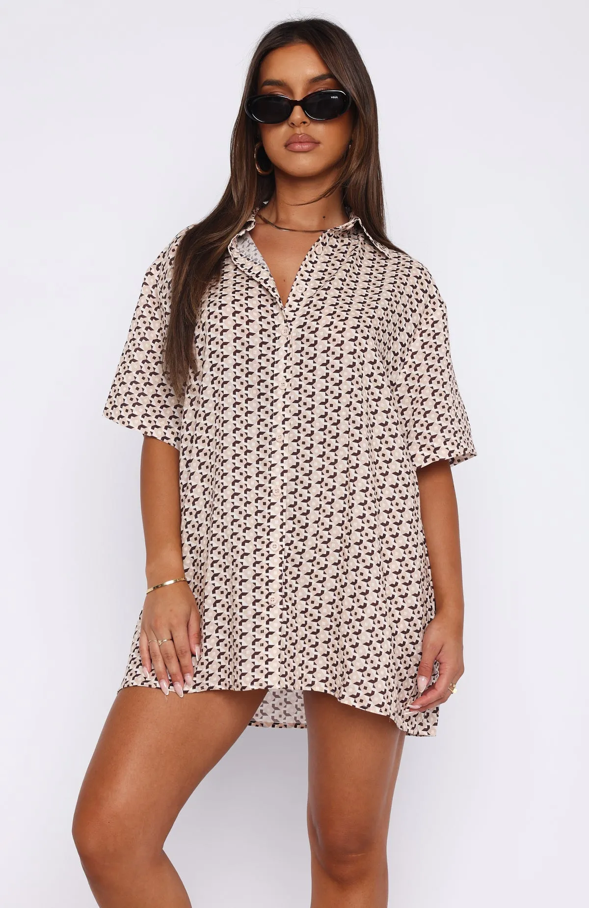 Bring You Out Button Up Shirt Geo Check