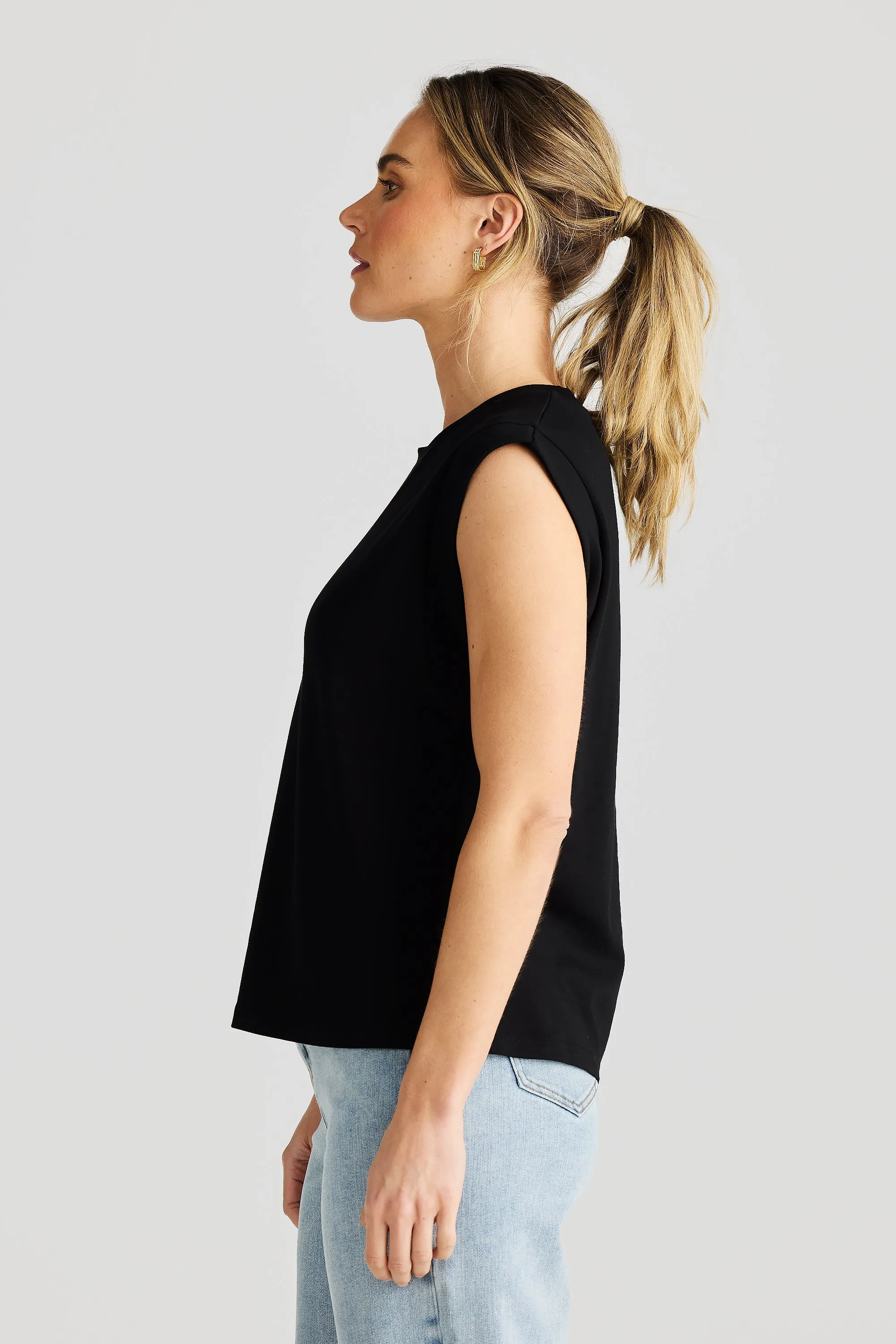 Cap Sleeve Jersey Tank - Black