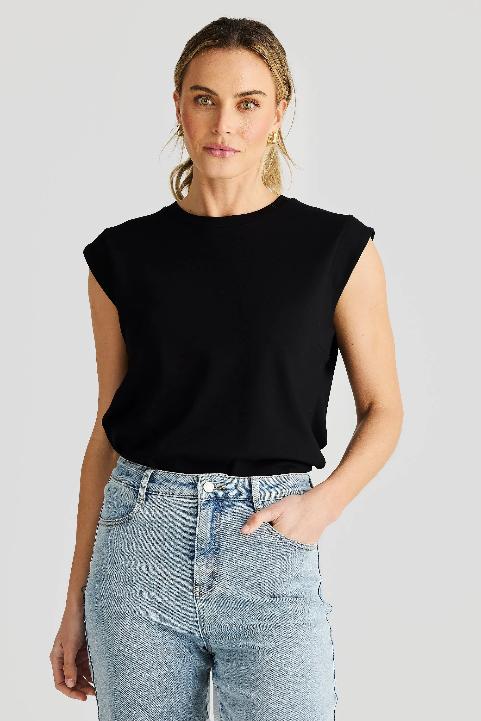 Cap Sleeve Jersey Tank - Black