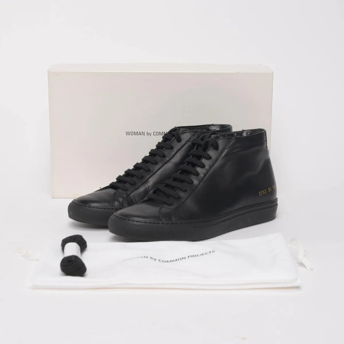 Common Projects Black Leather Achilles Mid Sneakers 36