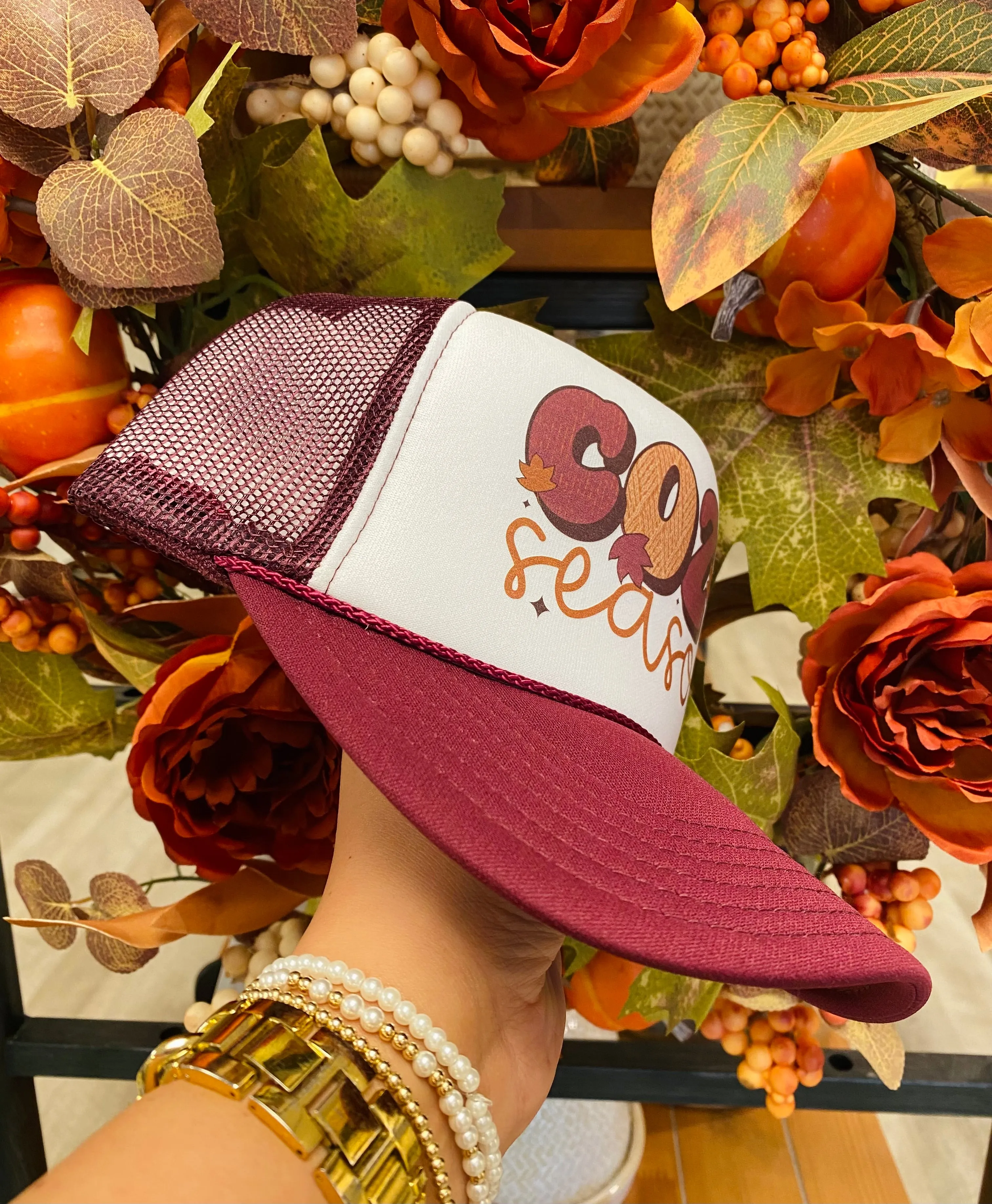 Cozy Season Hat | Maroon/White