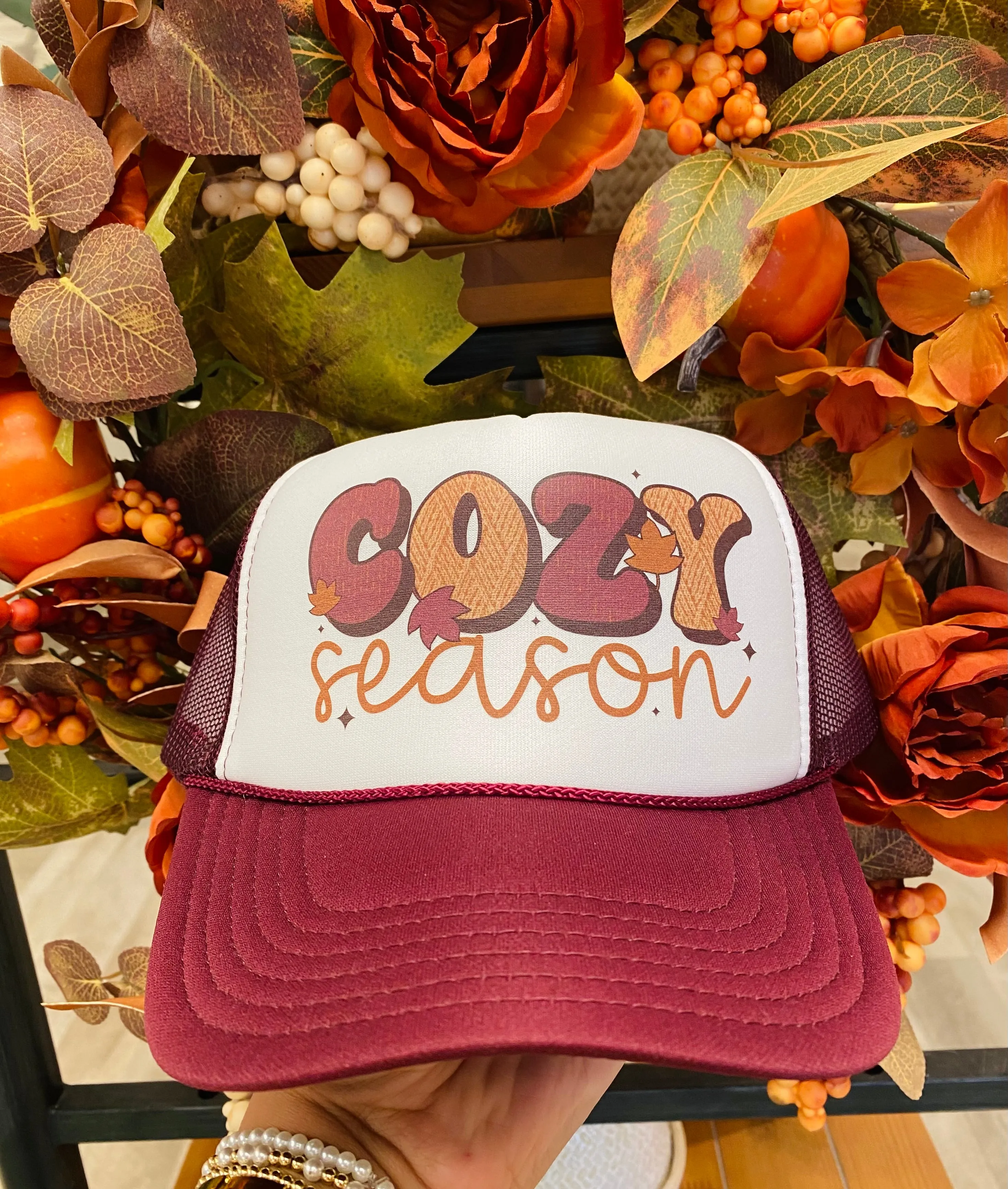 Cozy Season Hat | Maroon/White