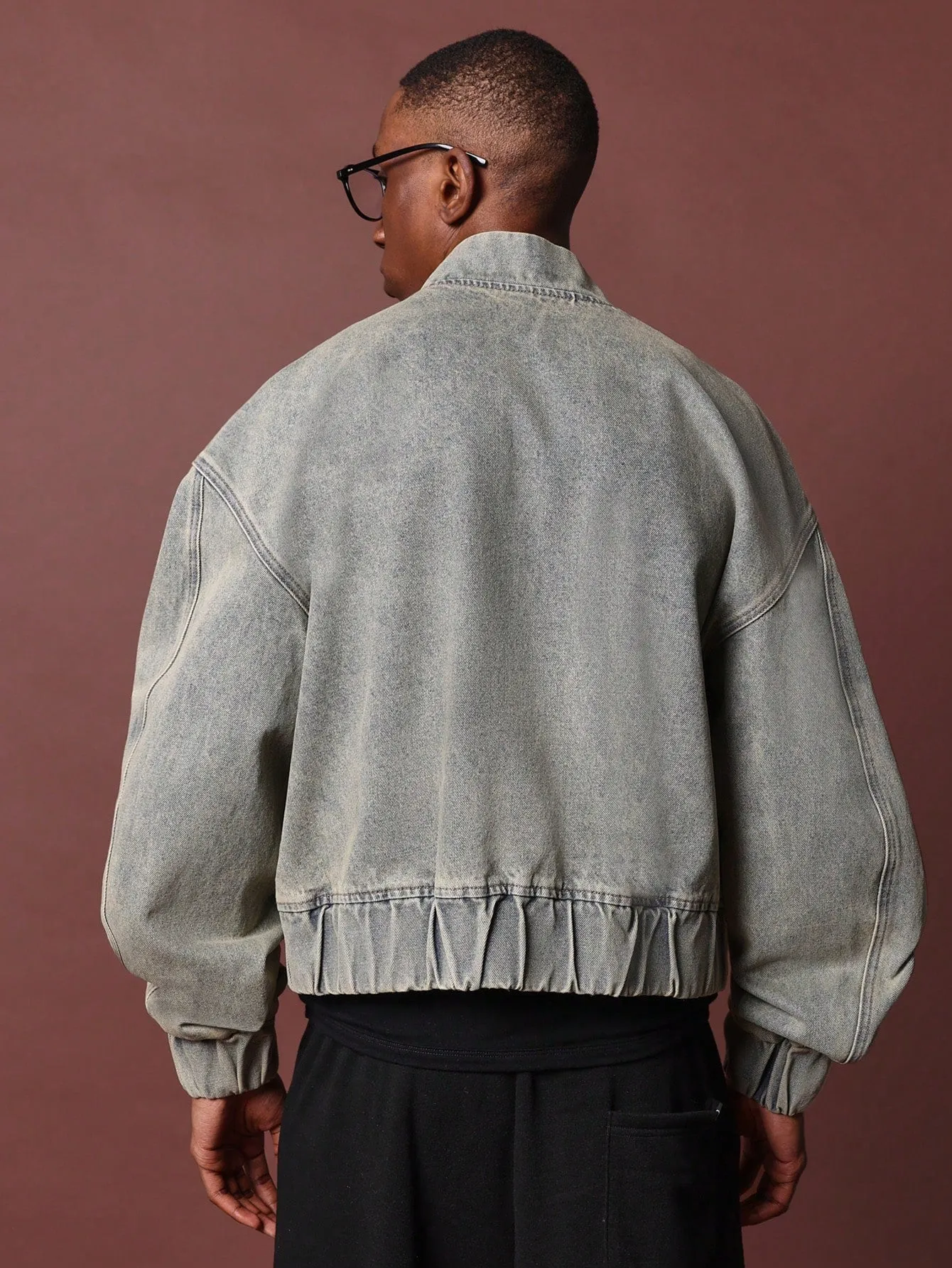 Crop Fit Washed Denim Bomber Jackets