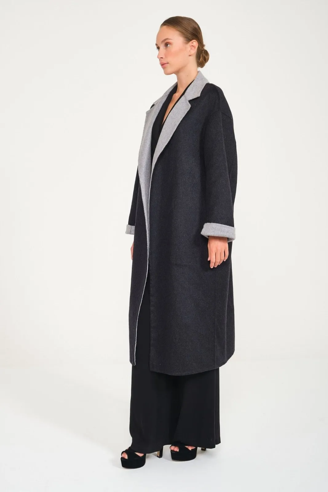 Dark Grey / Grey Double Face Cashmere Coat