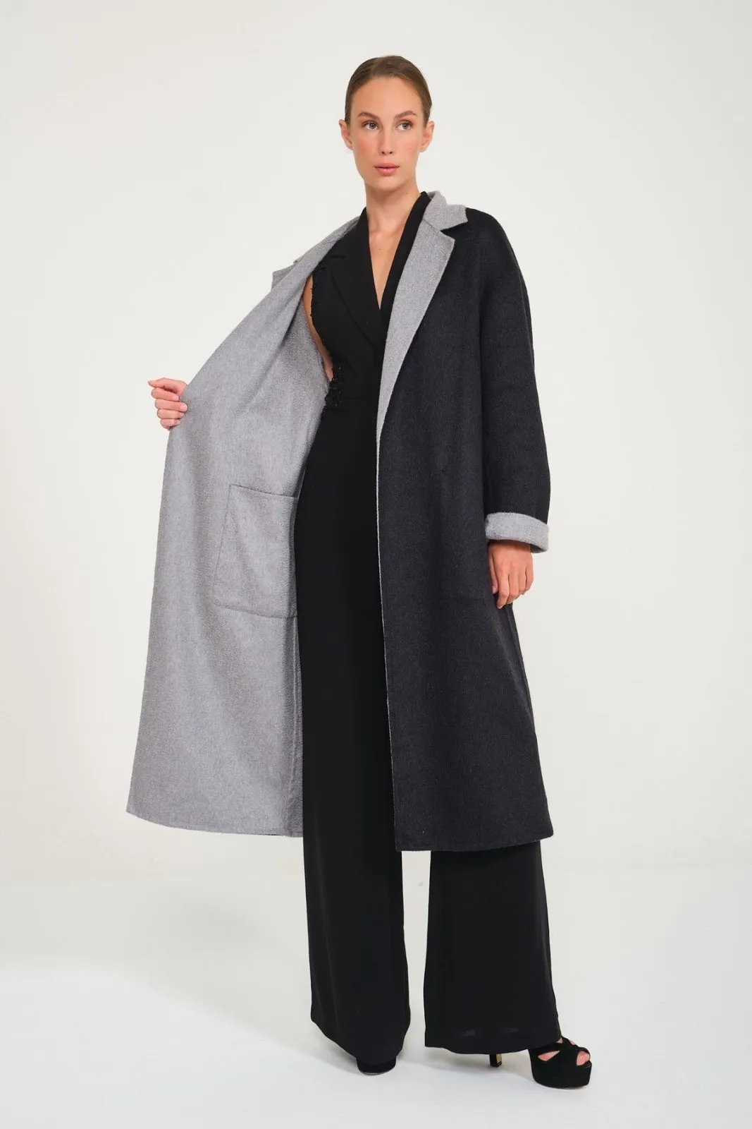 Dark Grey / Grey Double Face Cashmere Coat