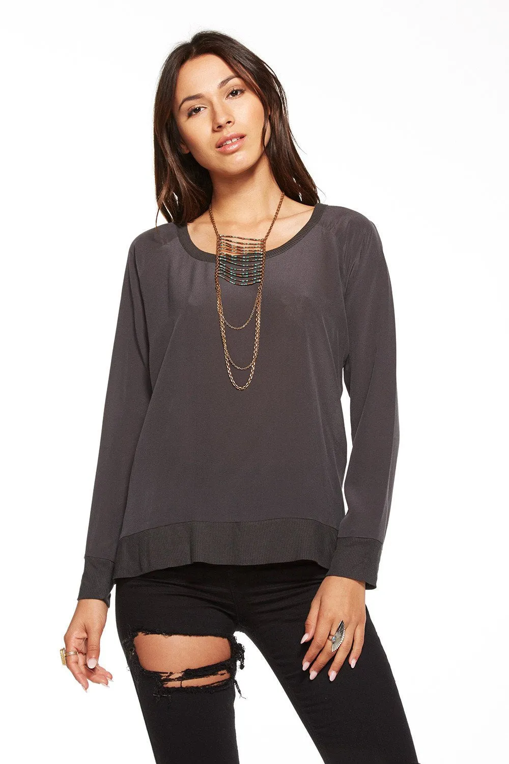 DRAPE BACK RAGLAN PULLOVER