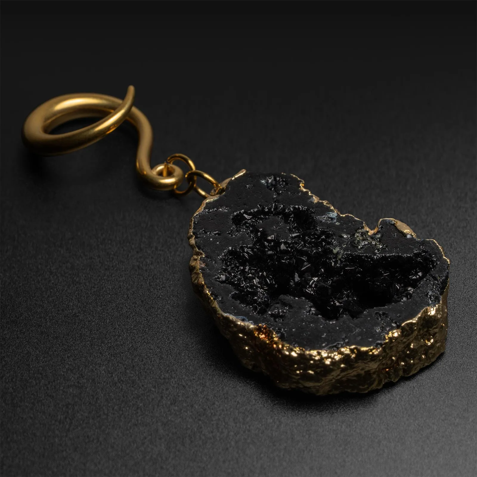 Druzy Black Agate With Gold PVD Hook Ear Weight