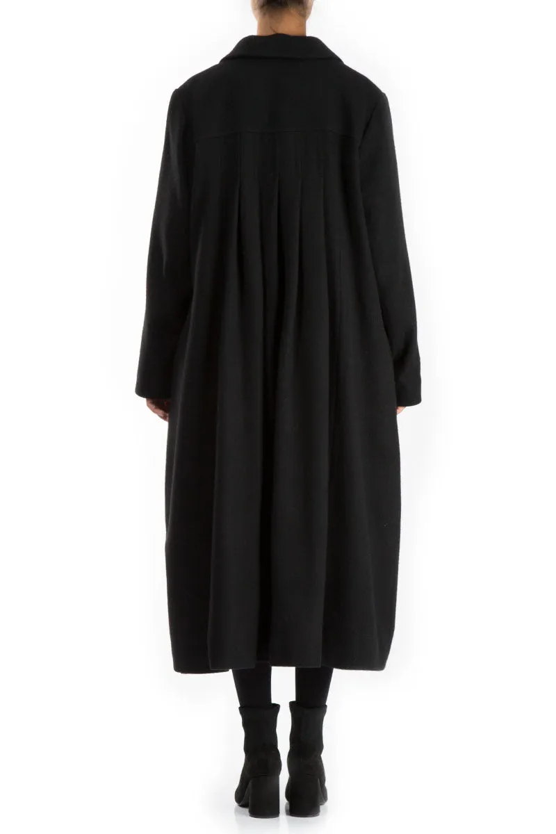 Flared Back Loose Black Wool Coat