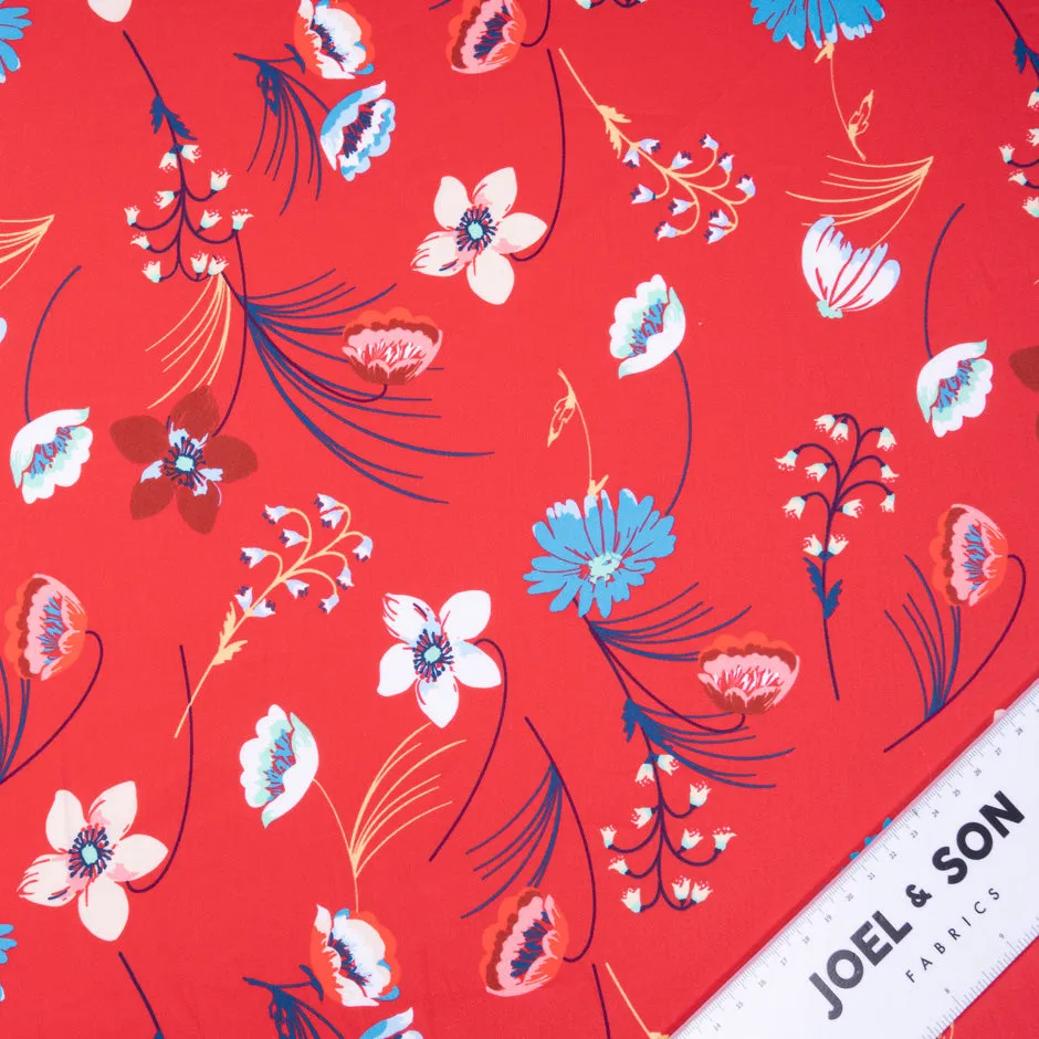 Floral Printed Cherry Red Luxury Cotton