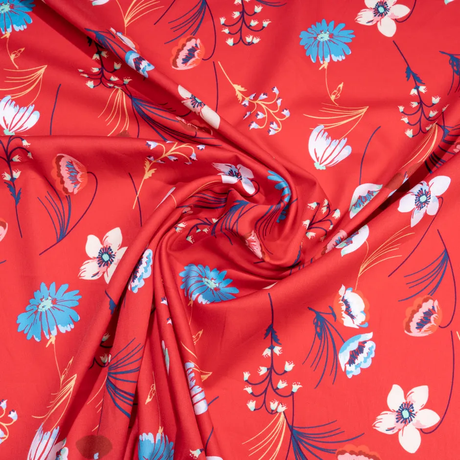 Floral Printed Cherry Red Luxury Cotton