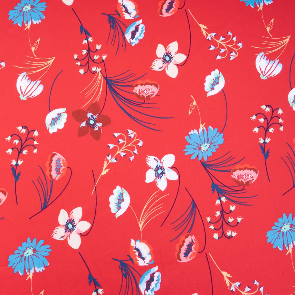 Floral Printed Cherry Red Luxury Cotton