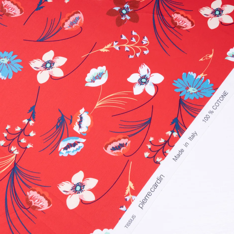 Floral Printed Cherry Red Luxury Cotton