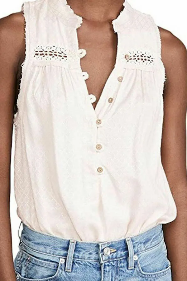 Free People Womens Ivory Fringed Bodysuit, Size Large