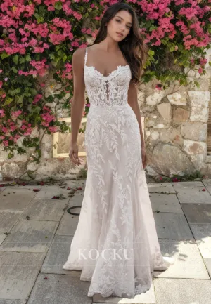 Gorgeous & Charming Spaghetti Straps Square Mermaid Appliques Backless Wedding Dress