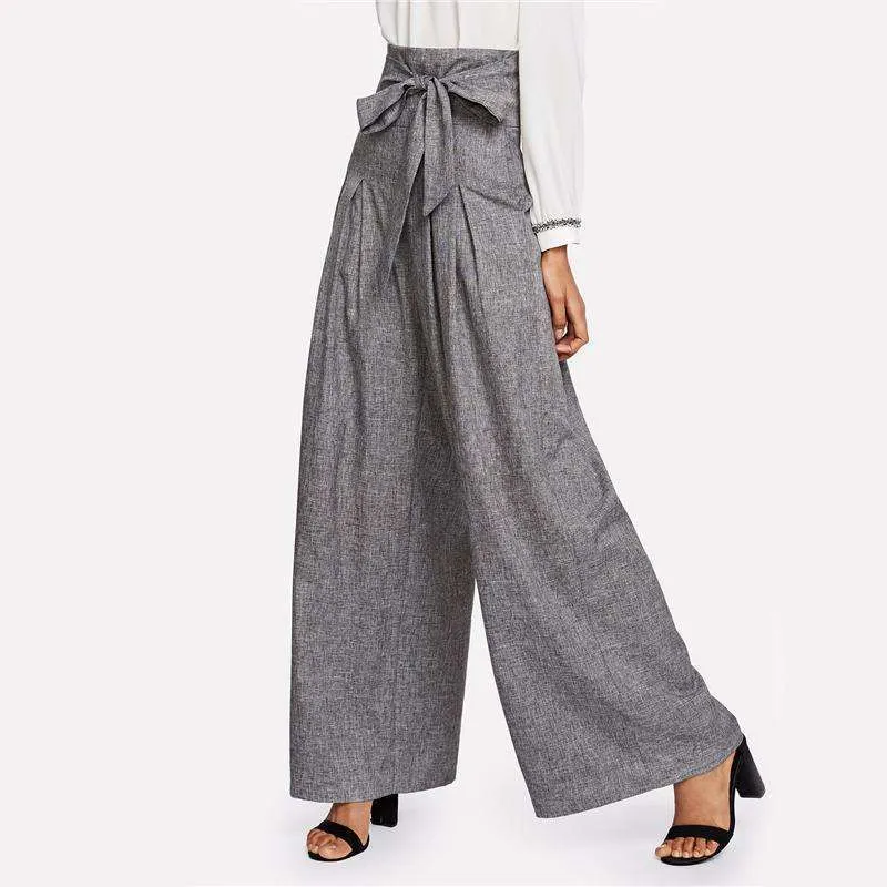 Grey Palazzo BowTie Pants