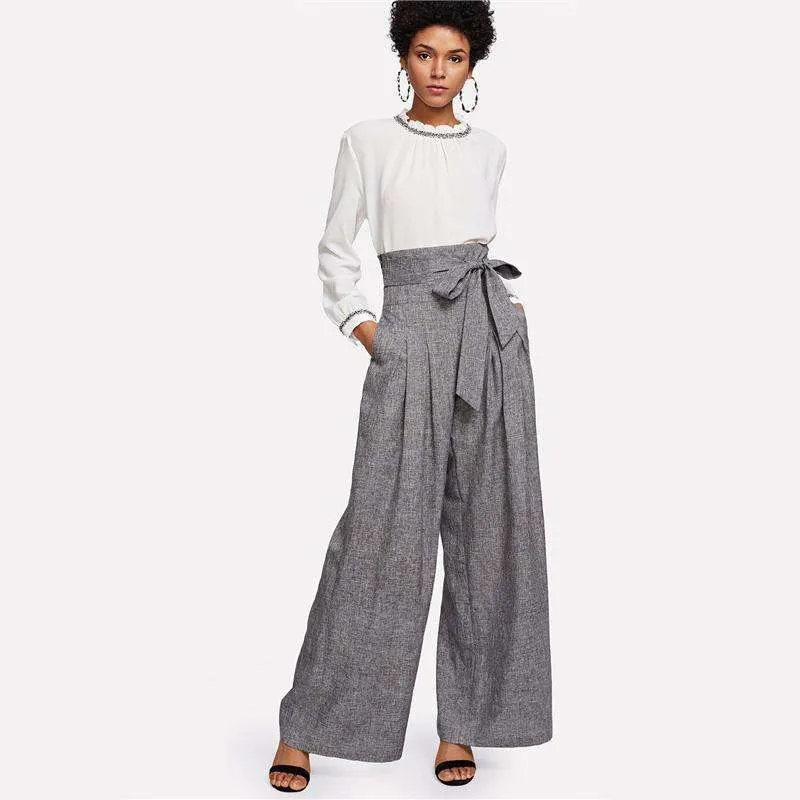 Grey Palazzo BowTie Pants