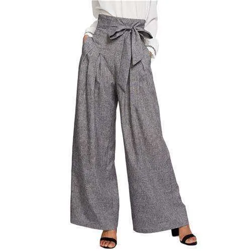 Grey Palazzo BowTie Pants