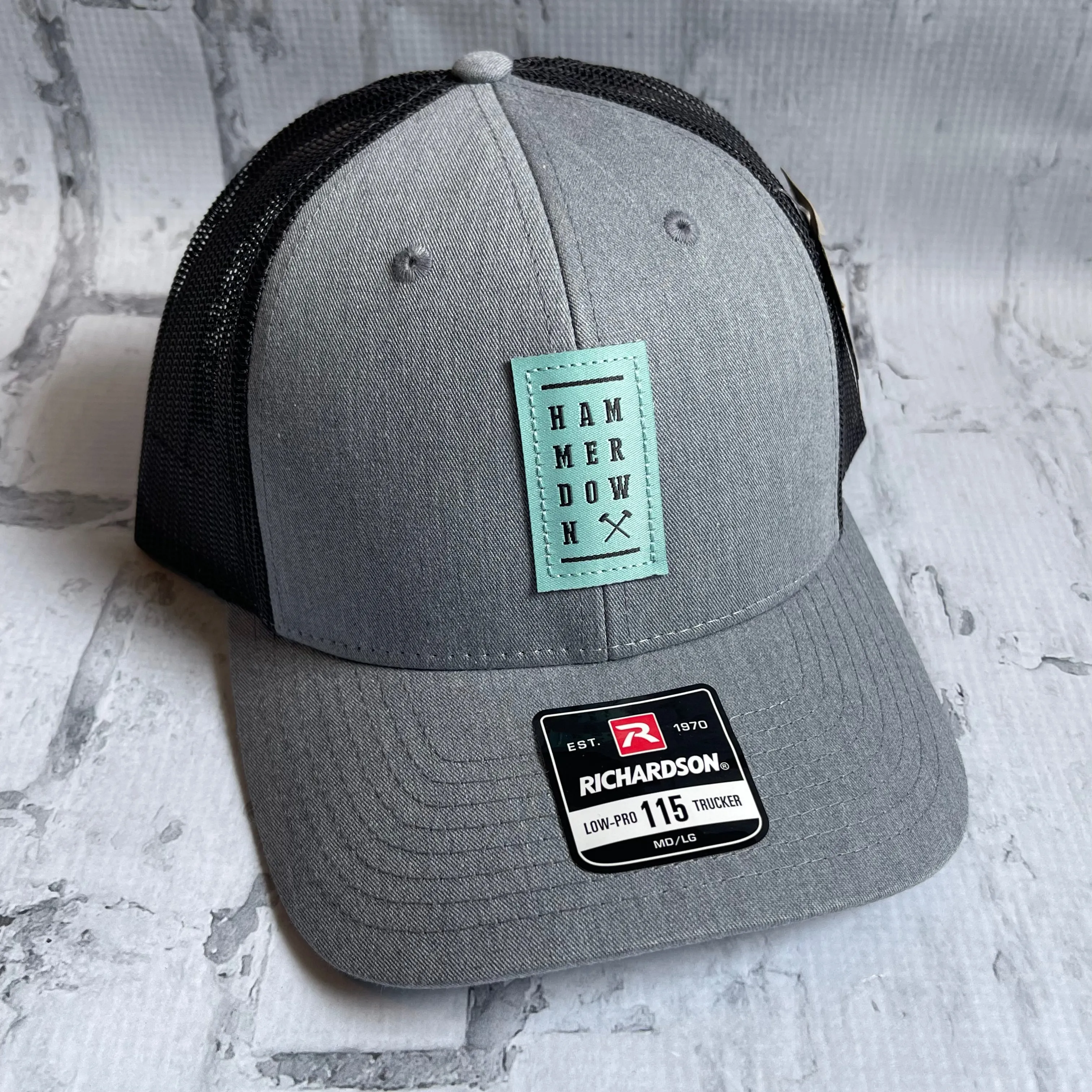 Hammer Down "HD Stacked" Hat - Heather Gray with Leather Patch