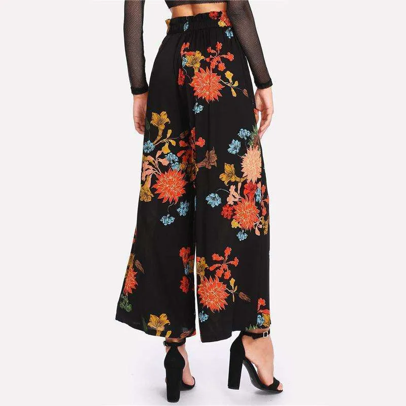 Japanese Floral High Waist Vacation Trousers