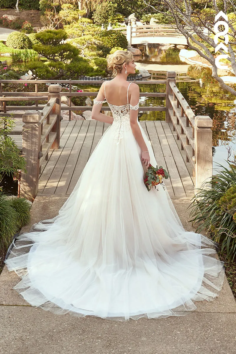 K1965 - Gorgeous & Charming Spaghetti Straps Cap Sleeves Long A-line Tulle Sweetheart Wedding Dress