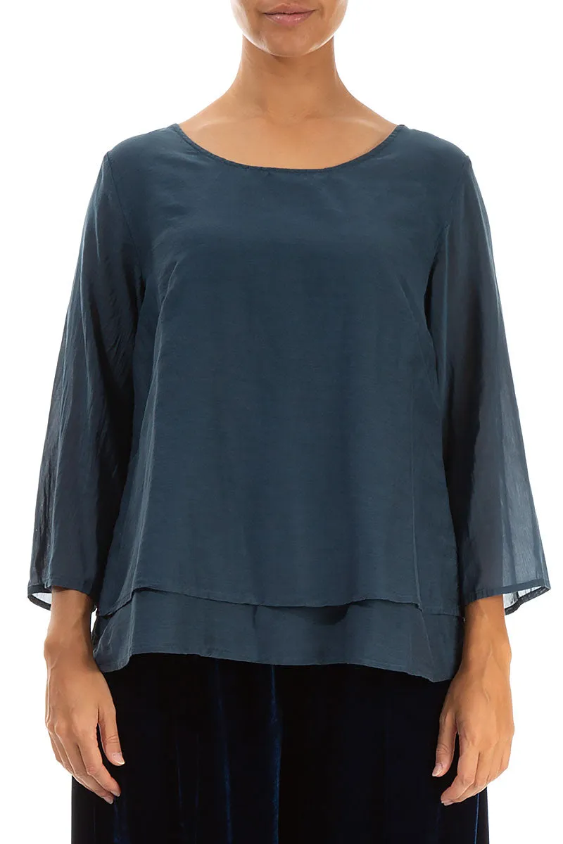 Layered Midnight Blue Silk Cotton Blouse