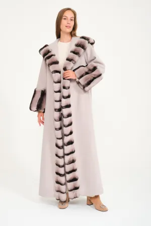 Light Grey Hooded Wool Rex Fur Abaya