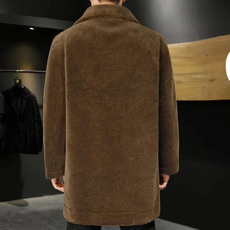 Men's Double-Sided Winter Jacket Granular Velvet Splicing Slim Solid Color Long Coat