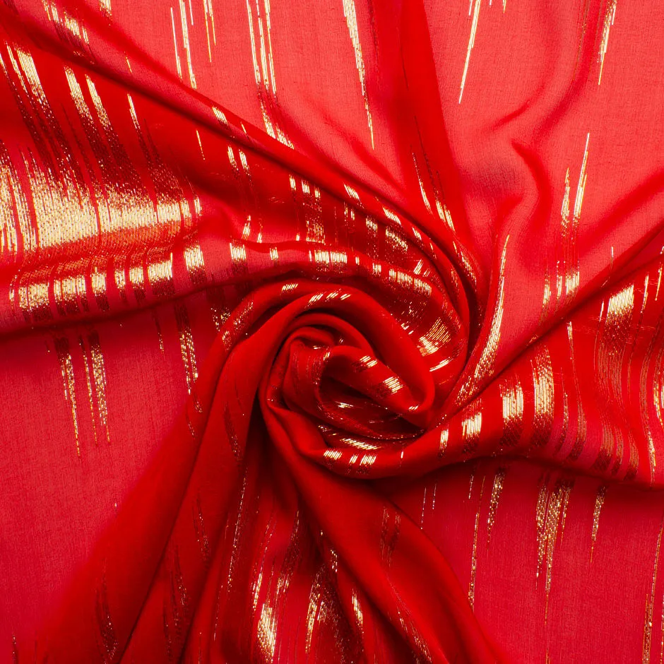 Metallic Gold Lined Rich Red Silk Georgette