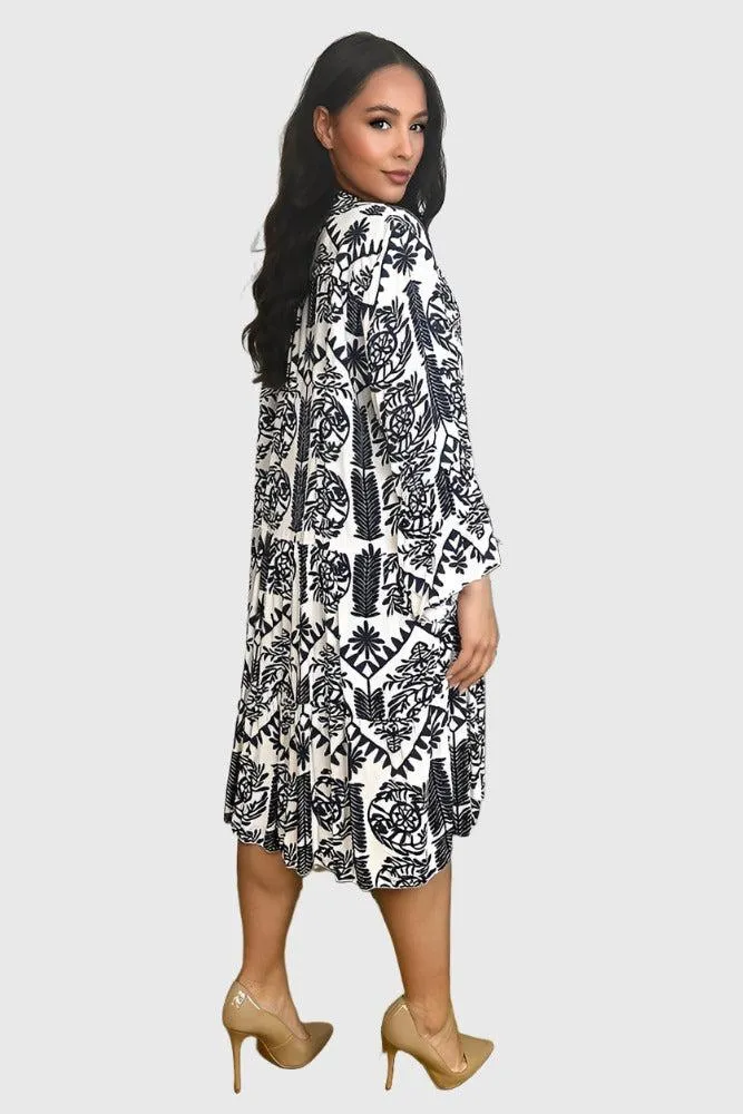 Monochrome Dreamcatcher Print Tiered Summer Dress