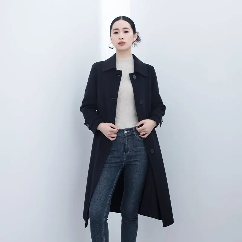 Navy Blue Long Double-breasted Wool Coats