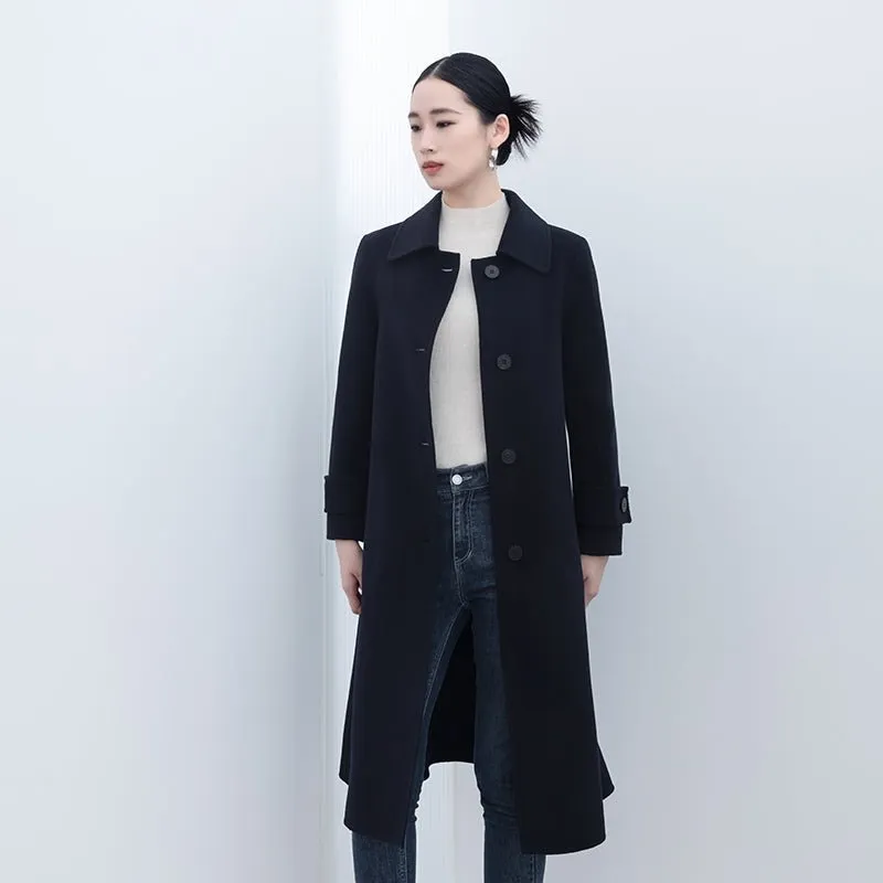 Navy Blue Long Double-breasted Wool Coats