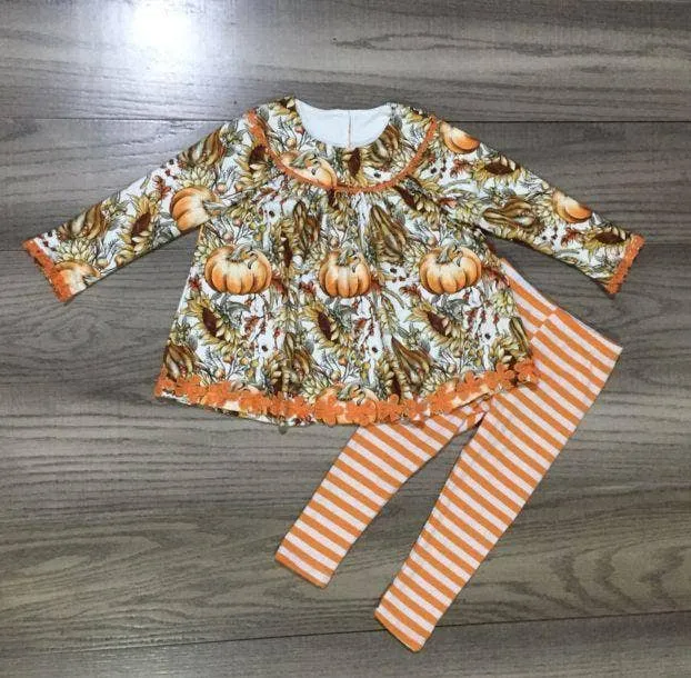 Orange Striped Pumpkin Pants Set