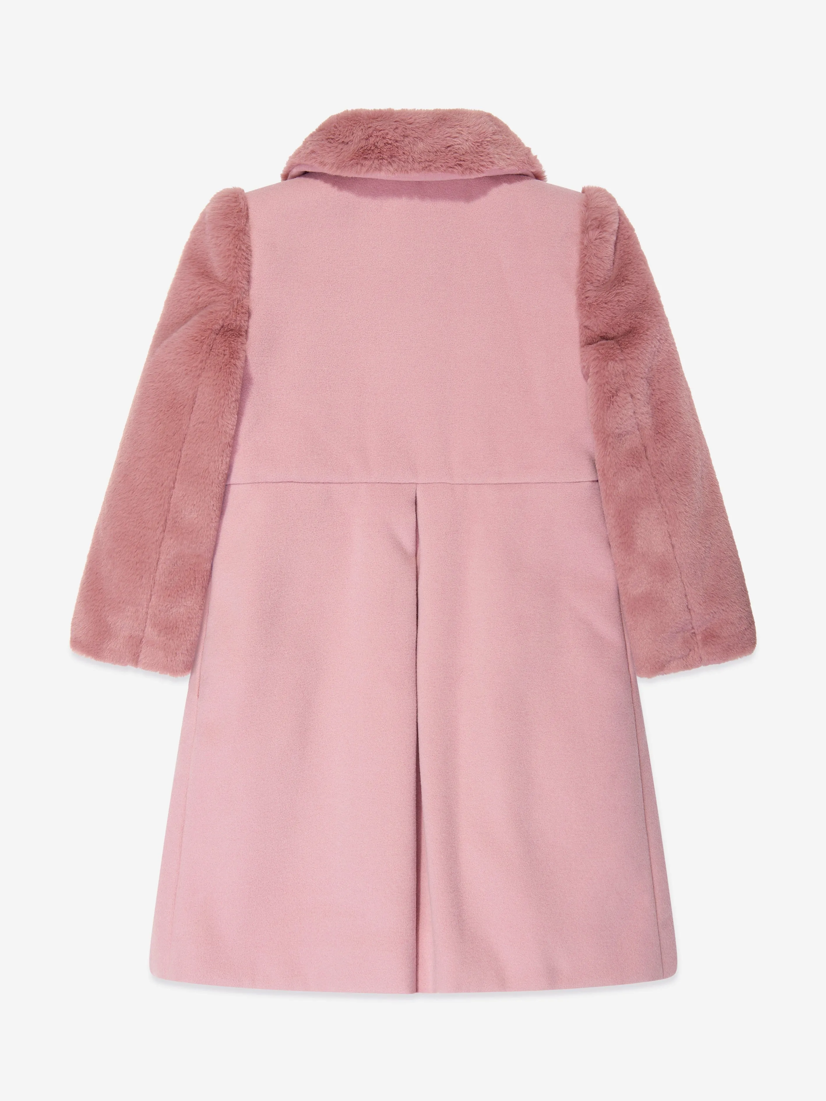 Patachou Girls Felted and Faux Fur Coat in Pink