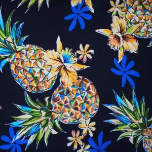 Pineapple Blue Hawaiian Rayon Fabric by the Yard